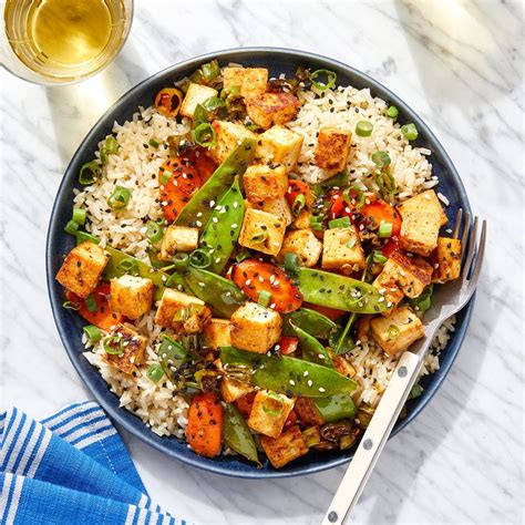 Recipe Ponzu Sesame Tofu And Vegetables Over Brown Rice Blue Apron
