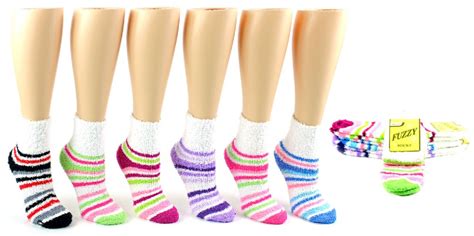 72 Units Of Womens Fuzzy Ankle Socks Striped Print Size 9 11 Womens Fuzzy Socks At