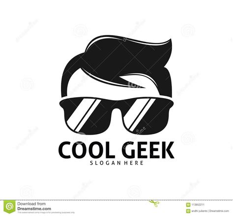Cool Geek Guy Nerd Logo Design Stock Illustration