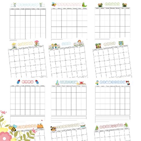 Free Calendar Teemplate With Monthly Themes Kids Free Printable Blank
