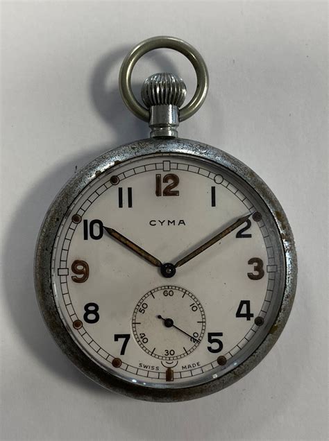 Cyma A Base Metal Military Issue Open Faced Pocket Watch In