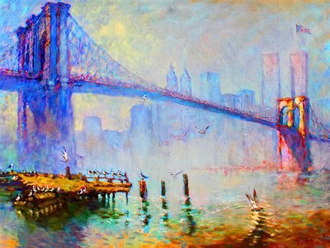 Brooklyn Bridge In A Foggy Morning Painting By Ylli Haruni Fine Art