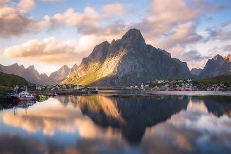 Nature Photography Landscape Sunset Mountains Summer Town Fjord