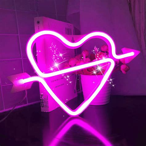 Pxymoer Cupid Love Heart Neon Signs For Wall Decor Usb Or Battery
