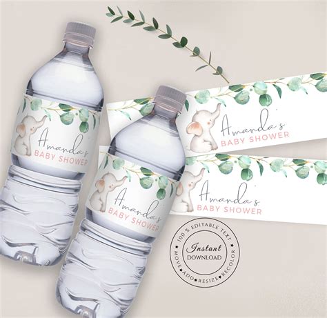 Elephant Baby Shower Water Bottle Label Template Editable Baby Or