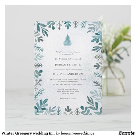 Winter Greenery wedding invitation | Zazzle.com | Greenery wedding invitations, Greenery wedding ...