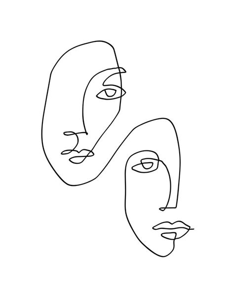 One Line Art Faces Sketch Art Print By Theredfinchprint X Small