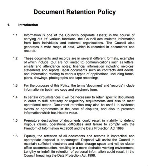sample document retention policy templates  ms