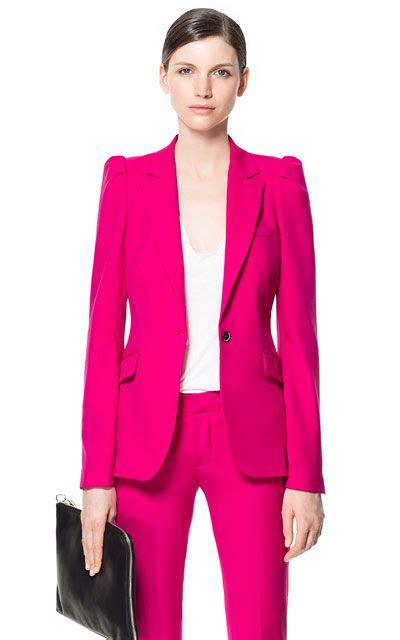 Zara Fuchsia Blazer Color Zara Blazer Zara Suits Pink Suits Women