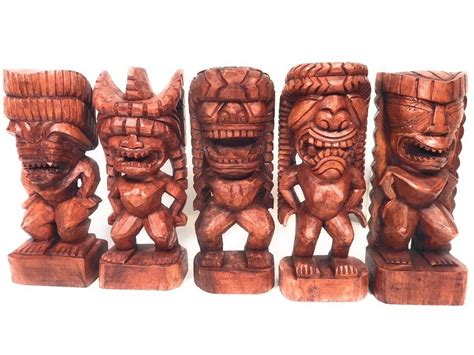 Set Of 5 Traditional Tiki Statues 12 Tall Authentic Etsy