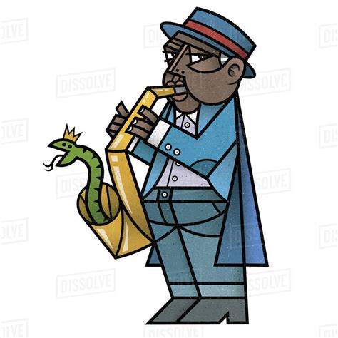 Cartoon Illustration Of Man Playing Saxophone Isolated On White