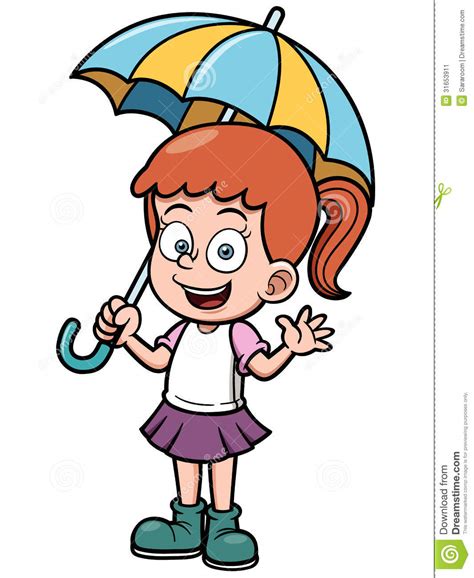 Little Girl With Umbrella Stock Vector Illustration Of Little 31653911