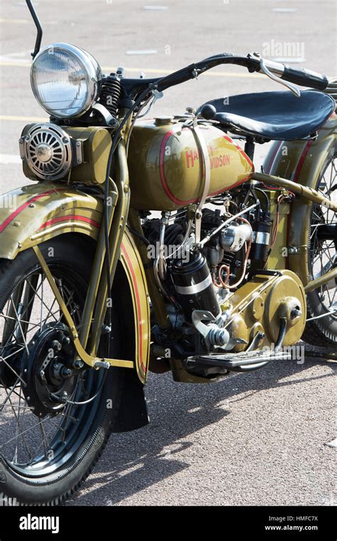 Vintage 1930 Harley Davidson Model D Motorcycle At The Vmcc Banbury Run
