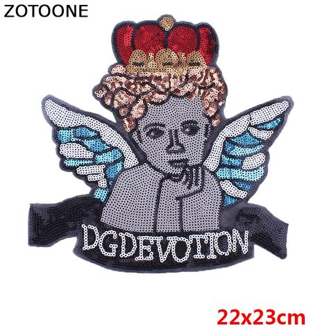 Zotoone Large Sequin Patches Dg Devotion Angle Wing Embroidered Patches