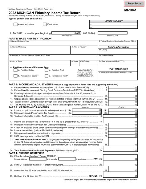 Form Mi 1041 Download Fillable Pdf Or Fill Online Michigan Fiduciary