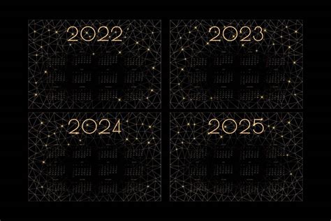 2022 2023 2024 2025 Calendar With Luxury Gold Low Poly Mosaic Triangles