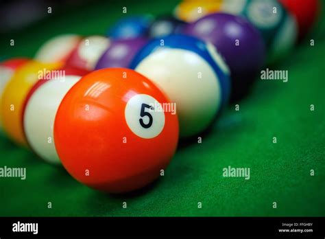 Billiard Balls On A Green Pool Table Closeup Stock Photo Alamy