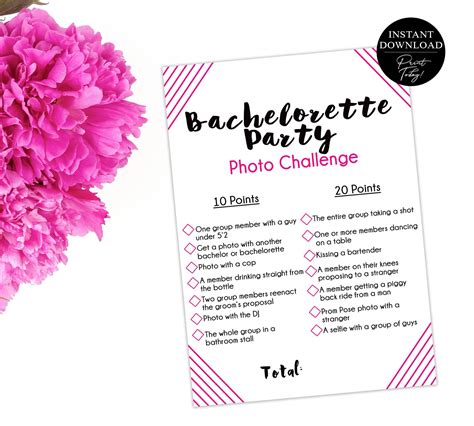 Instant Download Bachelorette Party Game Photo Challenge Photo