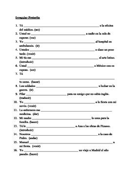 Pret Rito Irregular Spanish Verbs Worksheet Teaching Resources
