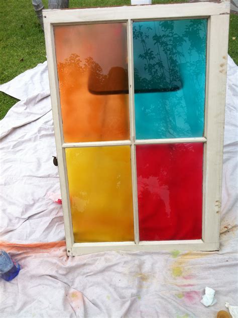 Diy Stained Glass On Old Window Pane With Design Master S Tint It Spray Paint Diy Stained