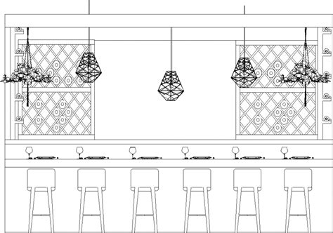 Mm Height Wooden Bar Counter With Six Bar Stools Front Elevation Dwg Drawing Thousands Of