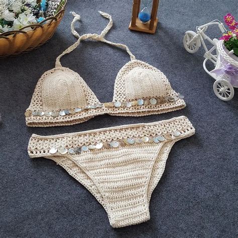 new design crop tops women swimsuit 2017 crochet halter bikini handmade knitted bustier