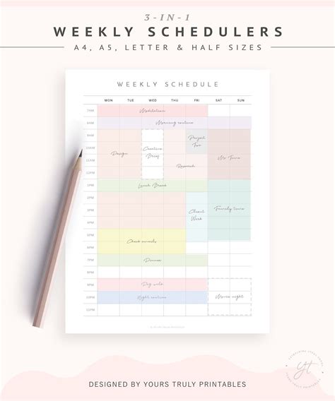 Weekly Schedule, Printable Weekly Timetable, Weekly Organizer, Blank Weekly Scheduler, Hourly ...