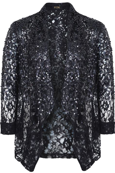 Black Lace And Sequin Waterfall Jacket Plus Sizes 16182022242628
