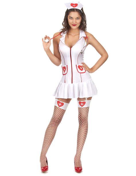 Sexy Krankenschwestern Kostüm Mit Herzen Weiss Rot Günstige Faschings Kostüme Bei Karneval