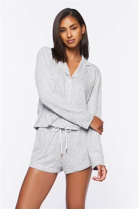 Forever 21 Piped Trim Shirt And Shorts Pajama Set Heather Grey Forever21usa