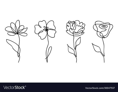 Vector Set Of One Line Drawing Abstract Flowers Hand Drawn Modern Minimalistic Design For