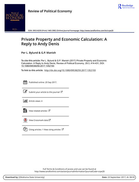Pdf Private Property And Economic Calculation A Reply To Andy Denis