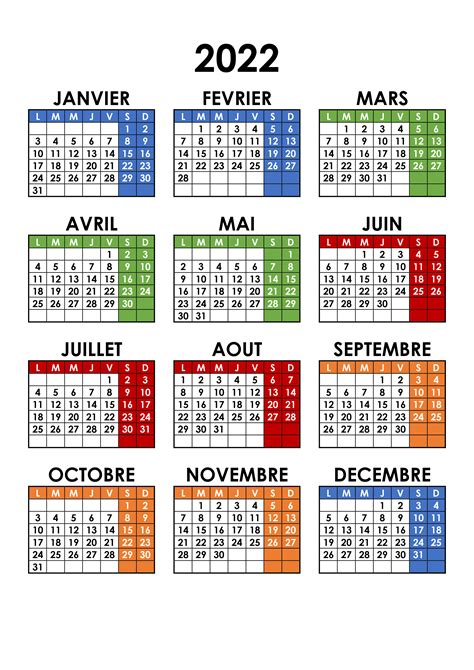 Calendrier Annuel 2022 Calendriersu