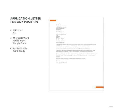 A job application letter is used to identify and select suitable candidates for a particular position. Free Application Letter Template For Any Position ...