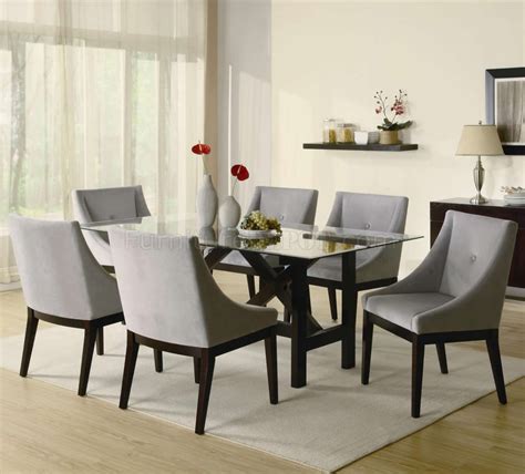 Cappuccino Finish Glass Top Modern Dining Table Woptional