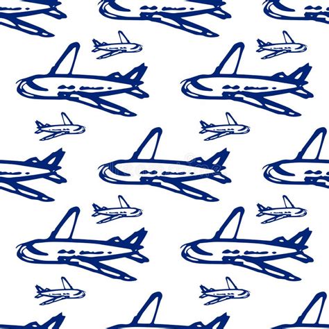 Airplane Doodle Vector Seamless Pattern Passenger Airlines Color Illustration In Flat Style