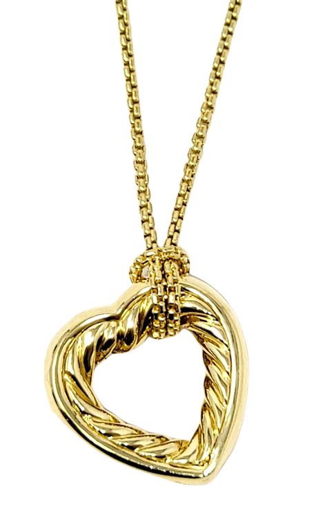 David Yurman 18 Karat Yellow Gold Open Heart Cable Pendant Necklace Box