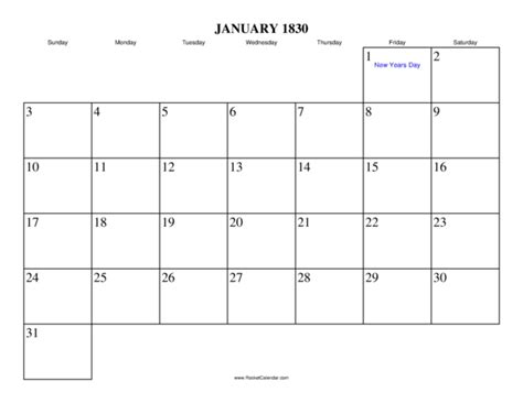 January 1830 Calendar