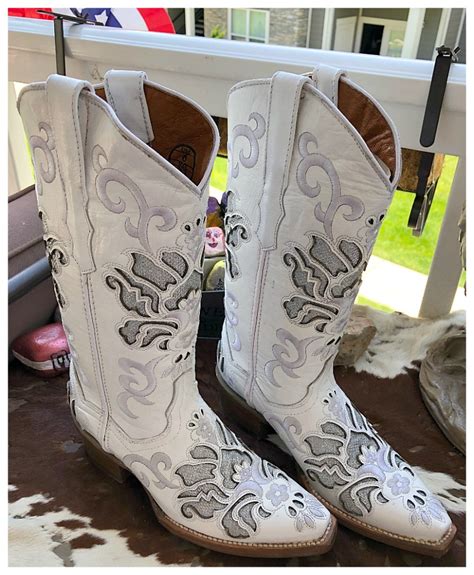 Embroidery With Silver Underlay On Soft White Leather Cowgirl Boots