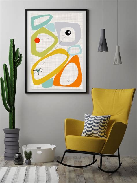 Mid Century Modern Atomic Wall Art Abstract Colorful Mid Etsy