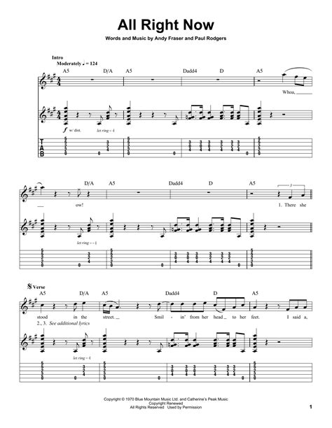 All Right Now Sheet Music Free Guitar Tab Play Along