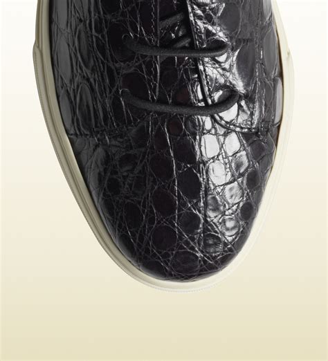 Lyst Gucci Crocodile Laceup Rubber Sole Shoe In Black For Men