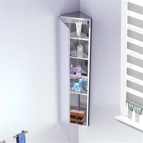 Corner Bathroom Mirror Cabinet Stainless Steel 5 Shelves Storage Unit