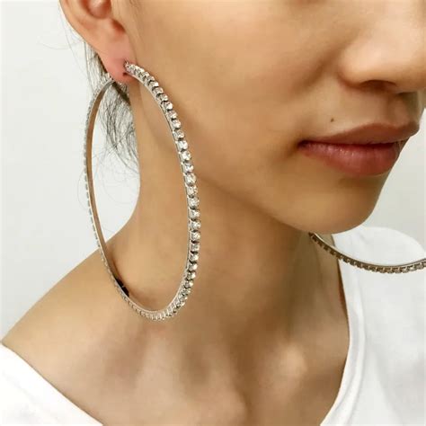 Luxury 100mm Diameter Big Diamond Hoop Earrings Women Full Round