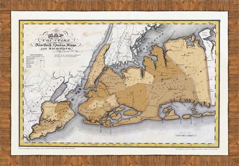 Framed Brooklyn Queens And Staten Island Map Circa 1829 Map Of New York Ny Map Staten