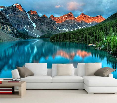 Custom 3d Photo Wallpaper Mountain Lake Scenery