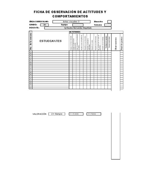 Ficha De Observación Actitudes Y Comportamientos 3h