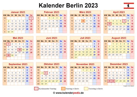 Kalender 2023 Berlin Ferien Feiertage Excel Vorlagen