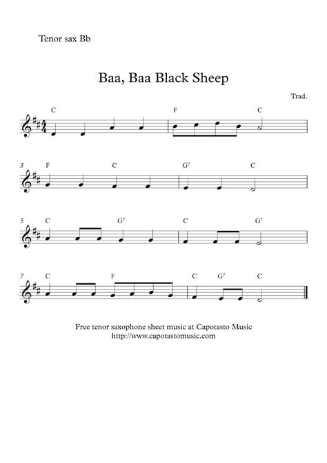 Huge fan of singing songs for baritones? Free easy tenor sax sheet music | Baa, Baa Black Sheep