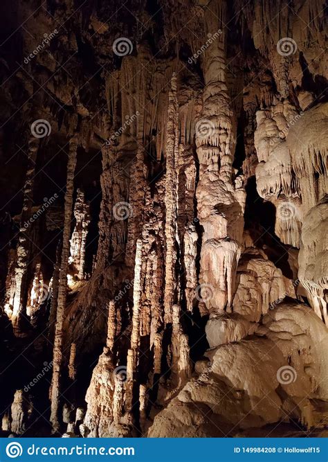 Stalagtites Stalagmites And Columns In Underground Cavern Stock Photo